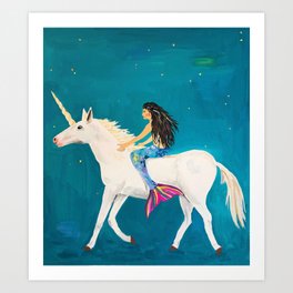 To the Land of Mermaids and Unicorns Art Print