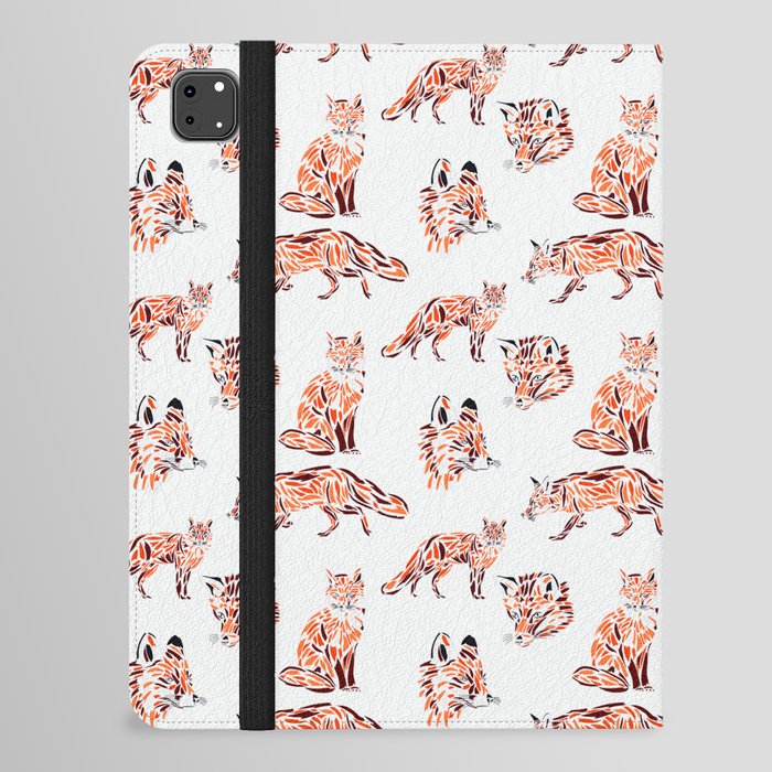 seamless pattern of red fox silhouettes simulating strokes with digital painting iPad Folio Case