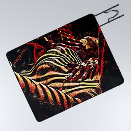 1206s-AK Abstract Striped Nude Rendered in Red Yellow and Gold Picnic Blanket