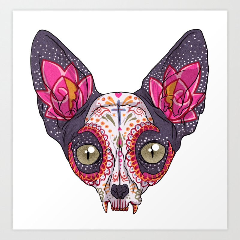 Dia De Los Muertos Sugar Skull Cat Art Print By Vernessahimmlerillustration Society6