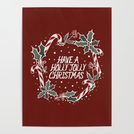 Christmas Holly and Candy Cane Pattern Digital Illustration Poster