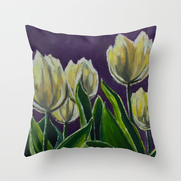Tulips in Purple Oil Painting Throw Pillow