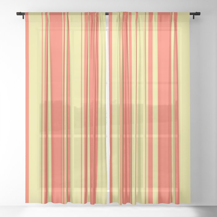 Tan and Red Colored Stripes/Lines Pattern Sheer Curtain