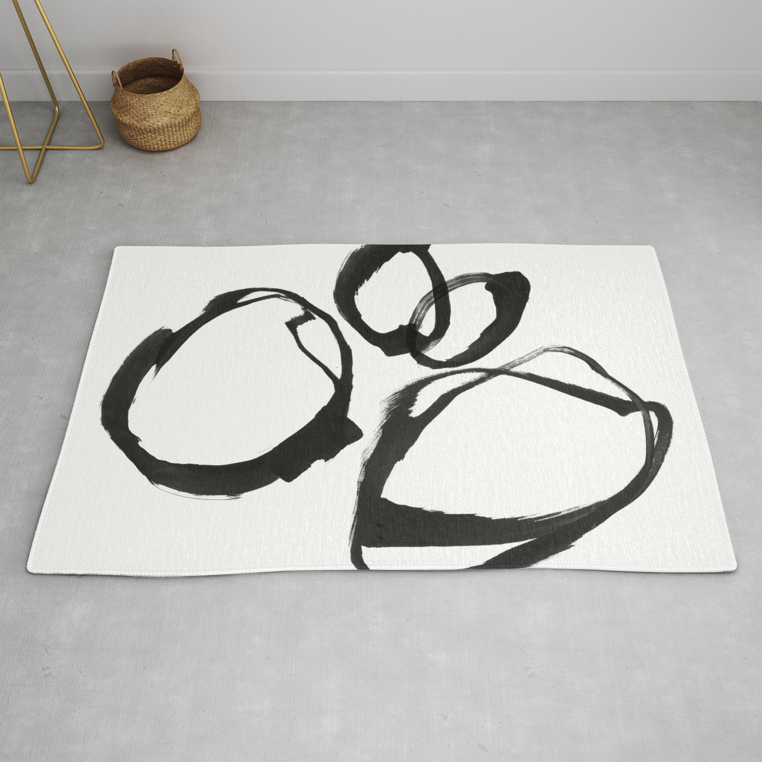 Minimalist Abstract Black Ink Painting Rings 2 Rug By Mininst