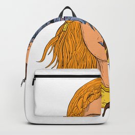 Hel Norse Goddess Face Front Drawing Color Backpack | Halfskeleton, Hel, Norse, Braid, Girl, Woman, Death, Skull, Graphicdesign, Face 