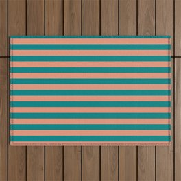 [ Thumbnail: Dark Salmon & Teal Colored Lined Pattern Outdoor Rug ]