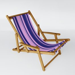 [ Thumbnail: Midnight Blue and Plum Colored Striped/Lined Pattern Sling Chair ]