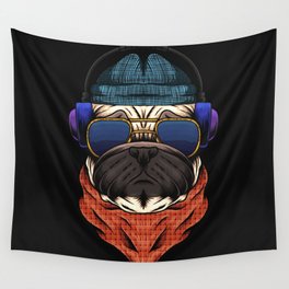 Pug Dog Headphone Vector Illustration Your Wall Tapestry