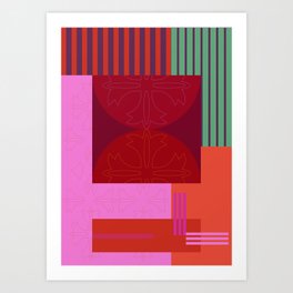 Hourglass Geometric Pattern with Magenta Orange and Teal Tones Art Print