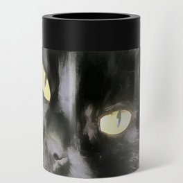 Stunning Black Cat Portrait Acrylic Painting Can Cooler