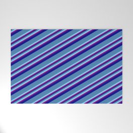 [ Thumbnail: Blue, Light Sky Blue, Purple & Dark Blue Colored Striped/Lined Pattern Welcome Mat ]