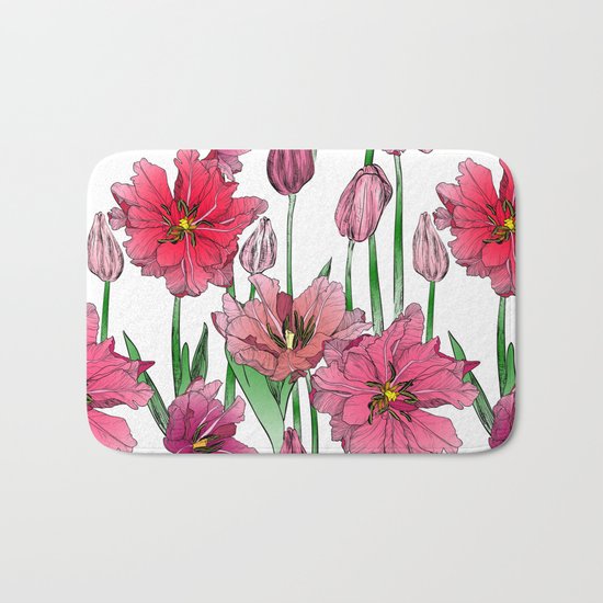Pink Hibiscus Pattern Bath Mat