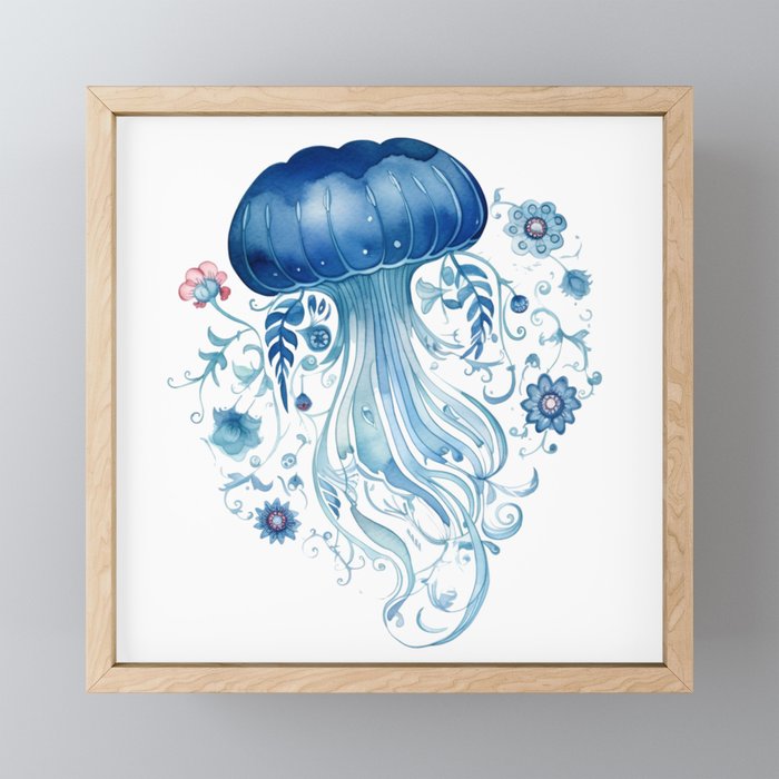 Folk Art Jellyfish Framed Mini Art Print