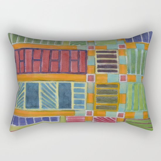 Orange-Turquoise Grid with different Fillings Rectangular Pillow