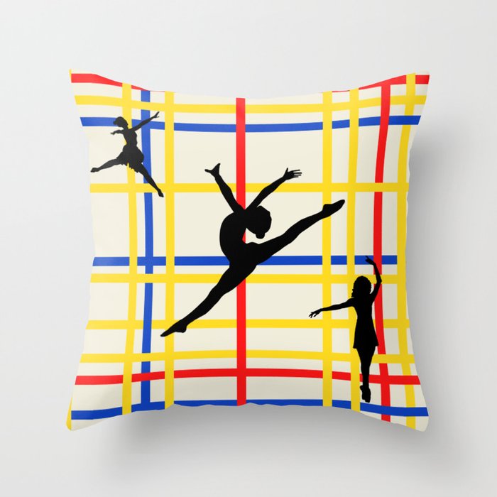 Dancing like Piet Mondrian - New York City I. Red, yellow, and Blue lines on the light yellow background Throw Pillow