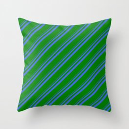 [ Thumbnail: Royal Blue and Green Colored Stripes/Lines Pattern Throw Pillow ]