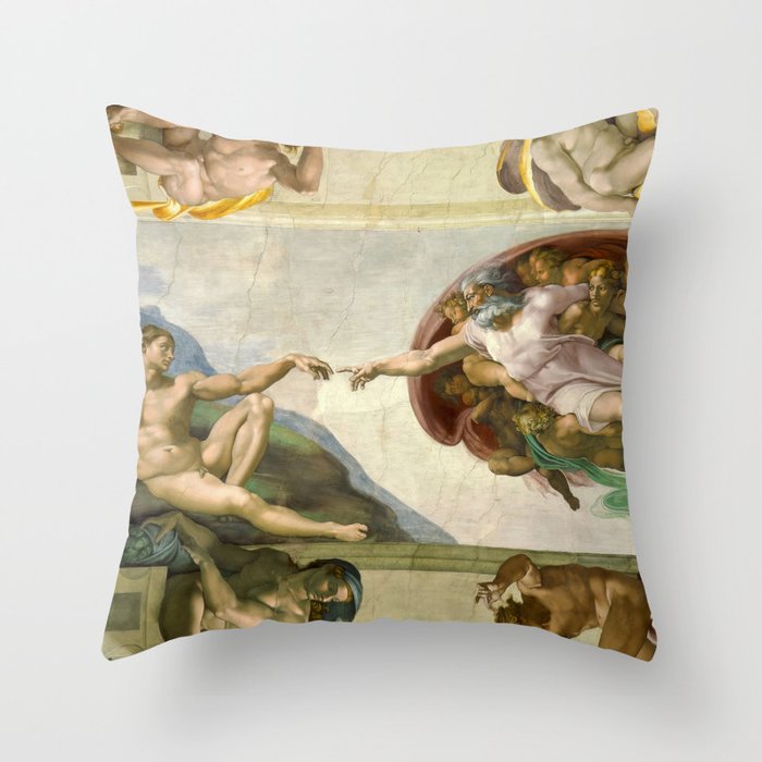 The Creation of Adam Michelangelo Original Fresco Painting Throw Pillow