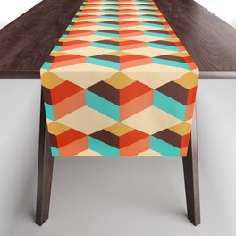 Retro style colorful choco cubes pattern Table Runner
