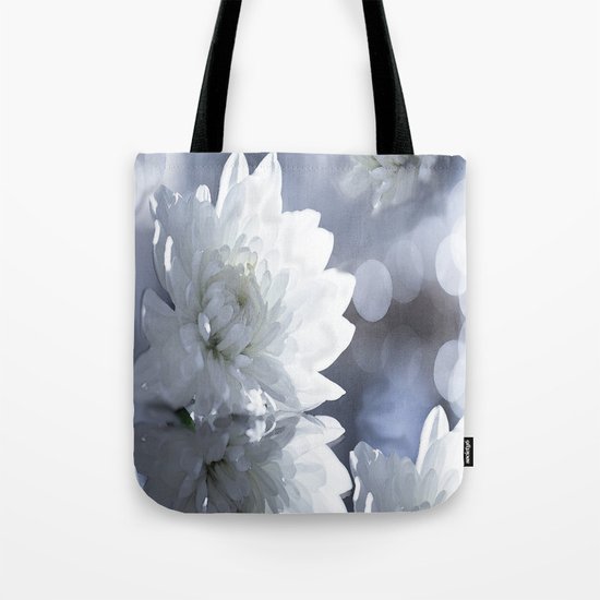 White flower with bokeh on a grey background included wonderful light Tote Bag