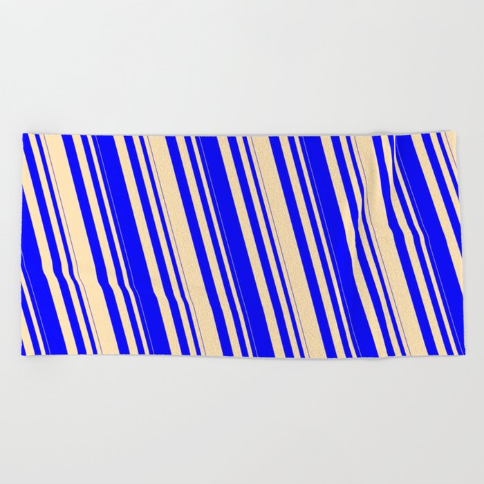 Blue & Beige Colored Striped Pattern Beach Towel