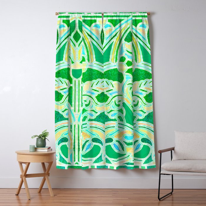 Art Nouveau Lime Green And Gold Batik Texture Blackout Curtain By