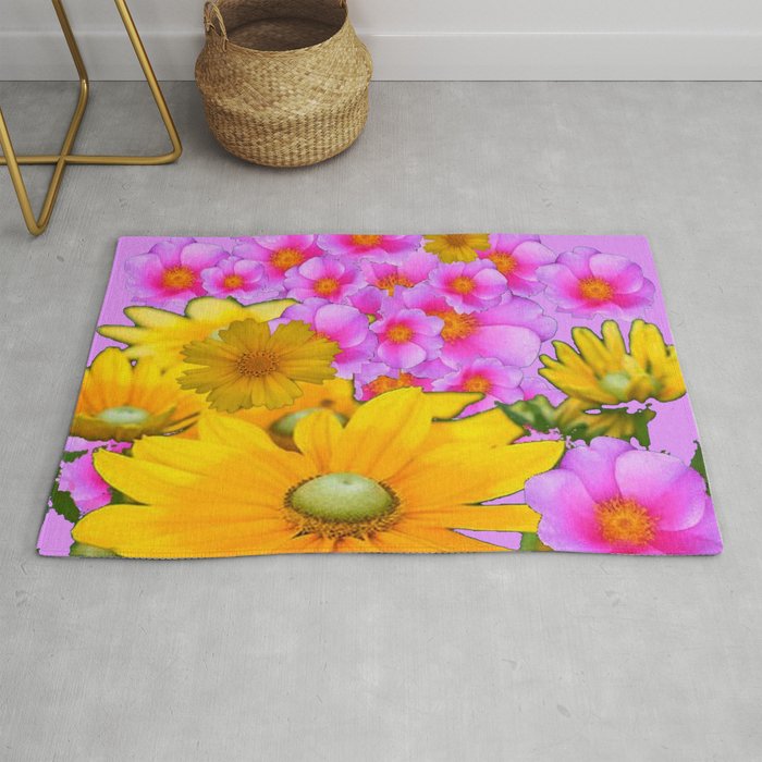 PINK COLOR PINK-YELLOW FLORALS ART Rug