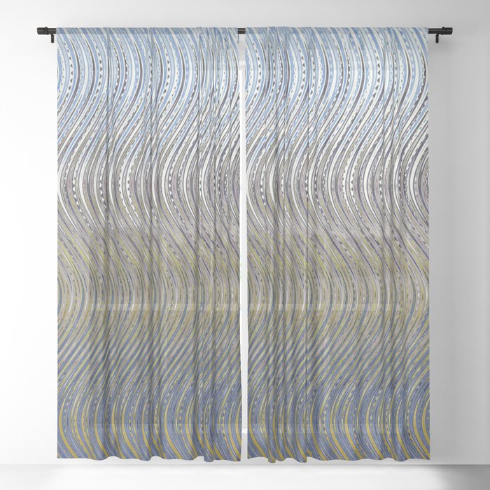 Beautiful Wavy Line Pattern In Eath Tones Sheer Curtain