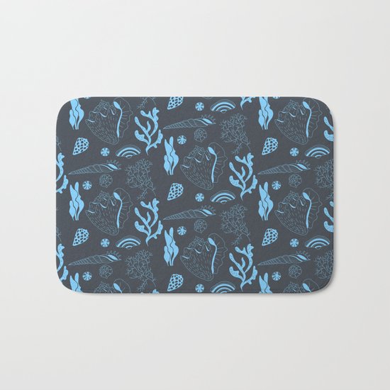 Tropical underwater life pattern in blue Bath Mat