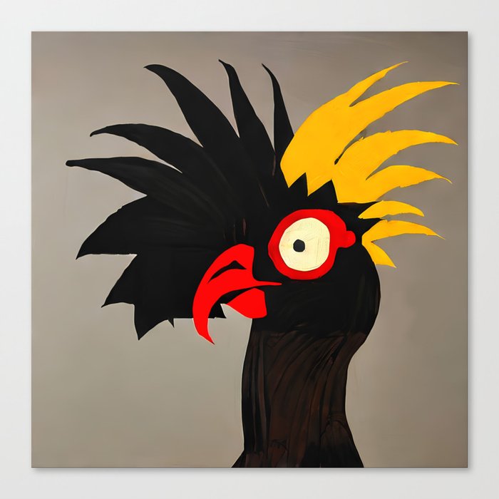 Black and Yellow Rooster - Pop Art Canvas Print