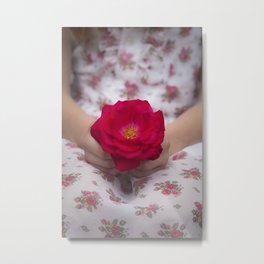 Single Rose Metal Print | Vintage, Red, Digital, Love, Flower, Romance, Photo, Holding, Hands, Rose 
