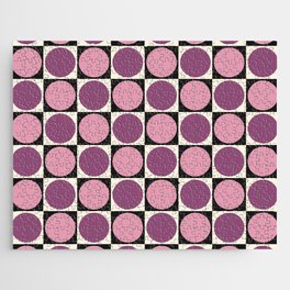 Colorful Dotted Checkered Retro Polka Dot Checkerboard Checked Dots Pattern Jigsaw Puzzle