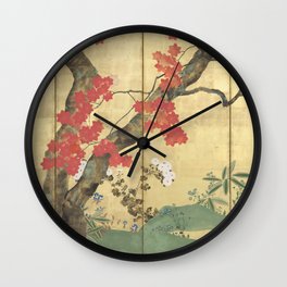Maple Tree Japanese Edo Period Six-Panel Gold Leaf Screen Wall Clock