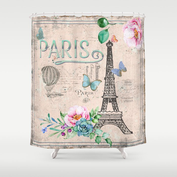 Paris - my love - France Nostalgy - pink French Vintage Shower Curtain