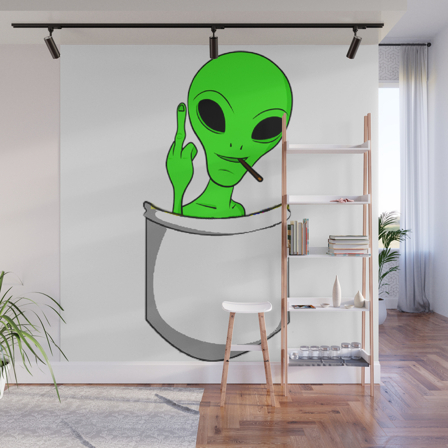 Alien In A Pocket Smoking Weed Blunt Wall Mural By Yourfreshdesigns Society6