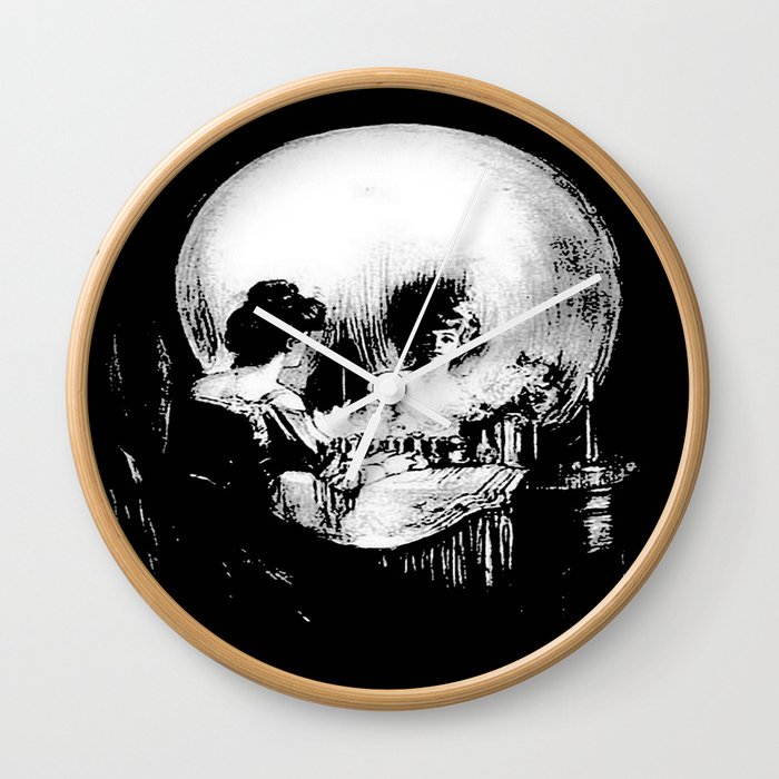 Woman with Skull Reflection In Mirror  Wall Clock