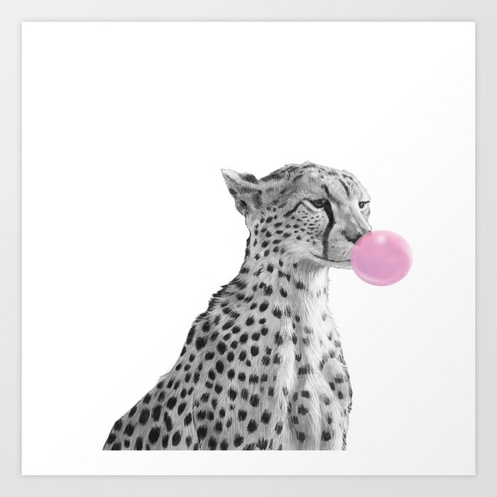 cheetah blowing bubble gum Art Print