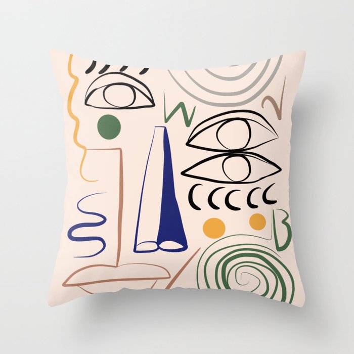 Abstract line art faces Throw Pillow