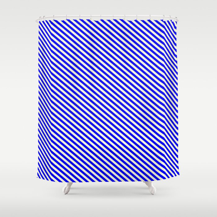 Blue & Light Yellow Colored Pattern of Stripes Shower Curtain