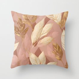 Blush Pink Gold Trendy Boho Leaves Collection Throw Pillow