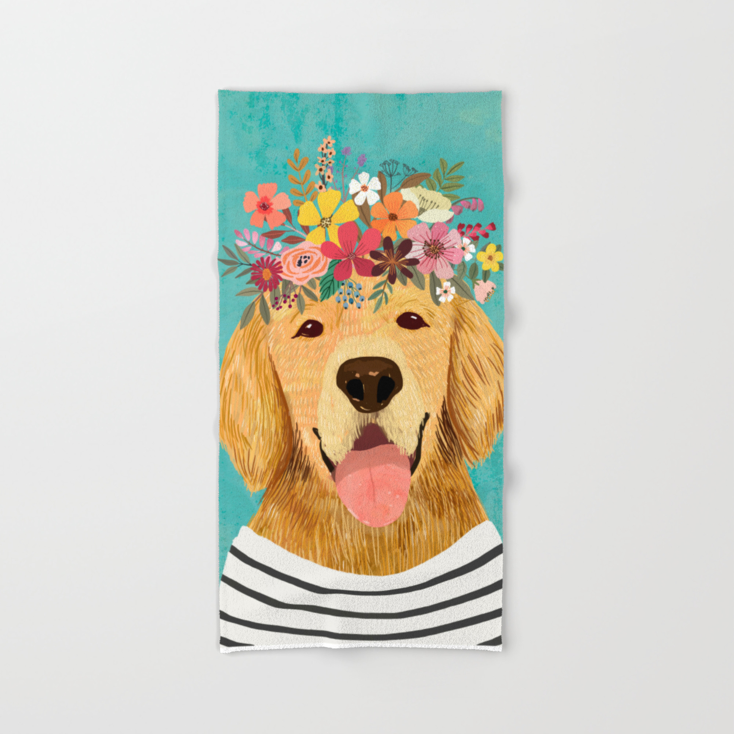 Golden Retriever Dog With Floral Crown Art Print Funny Decoration Gift Cute Room Decor Poster Hand Bath Towel By Miacharro Society6