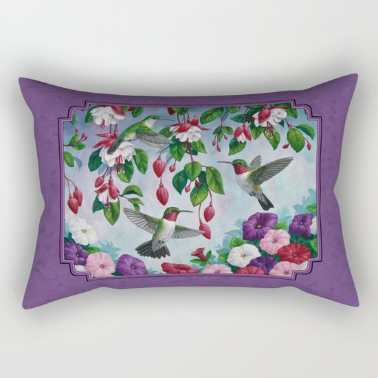 Hummingbirds in Fuchsia Flower Garden Rectangular Pillow