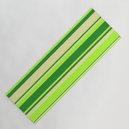 [ Thumbnail: Light Green, Forest Green, and Pale Goldenrod Colored Lines Pattern Yoga Mat ]
