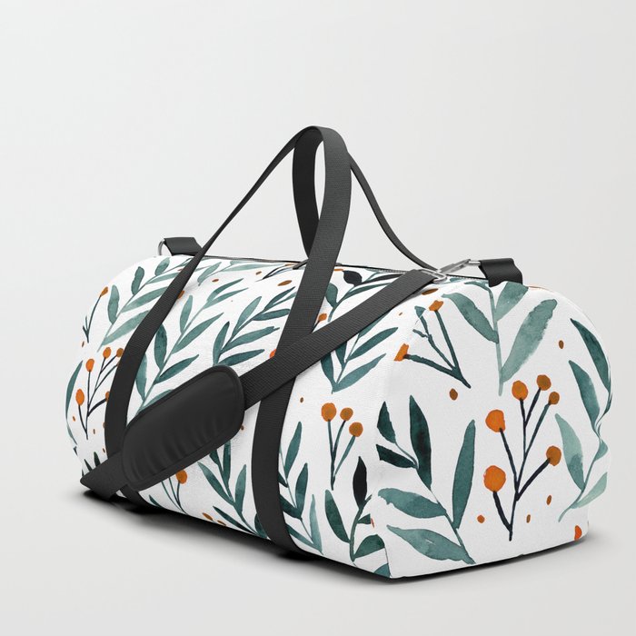 Festive watercolor branches - sage and orange Duffle Bag