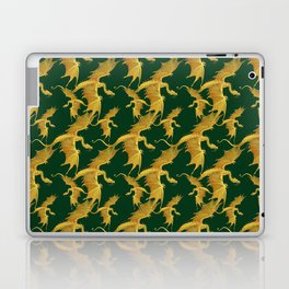 golden dragons on a green background Laptop Skin
