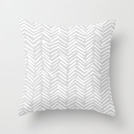 Abstract Herringbone, Striped Pattern, Gray and White Throw Pillow