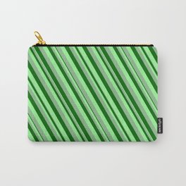 [ Thumbnail: Dark Sea Green, Dark Green & Green Colored Lines/Stripes Pattern Carry-All Pouch ]