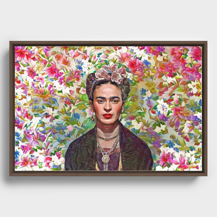Pink Flowers Frida Framed Canvas