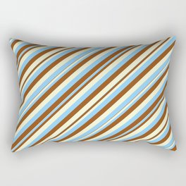 [ Thumbnail: Light Yellow, Light Sky Blue & Brown Colored Pattern of Stripes Rectangular Pillow ]