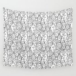 Hand drawn faces seamless doodle black and white modern Pattern Wall Tapestry