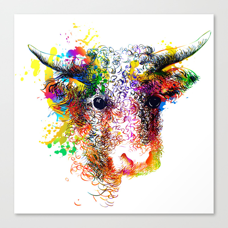Hand Drawn Bull Cow Bison Buffalo Head Face Portrait With Horns